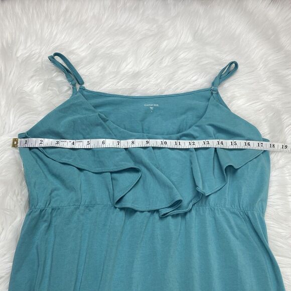 Garnet Hill Women's Spaghetti Strap Ruffle Maxi Dress Size L Teal Blue Comfort - Picture 7 of 16